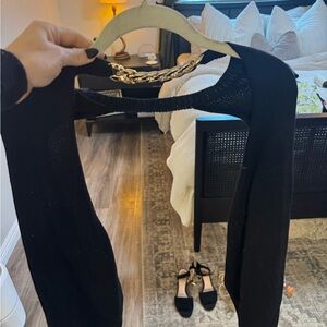 Black sweater arm covers with Gold Chain Detail